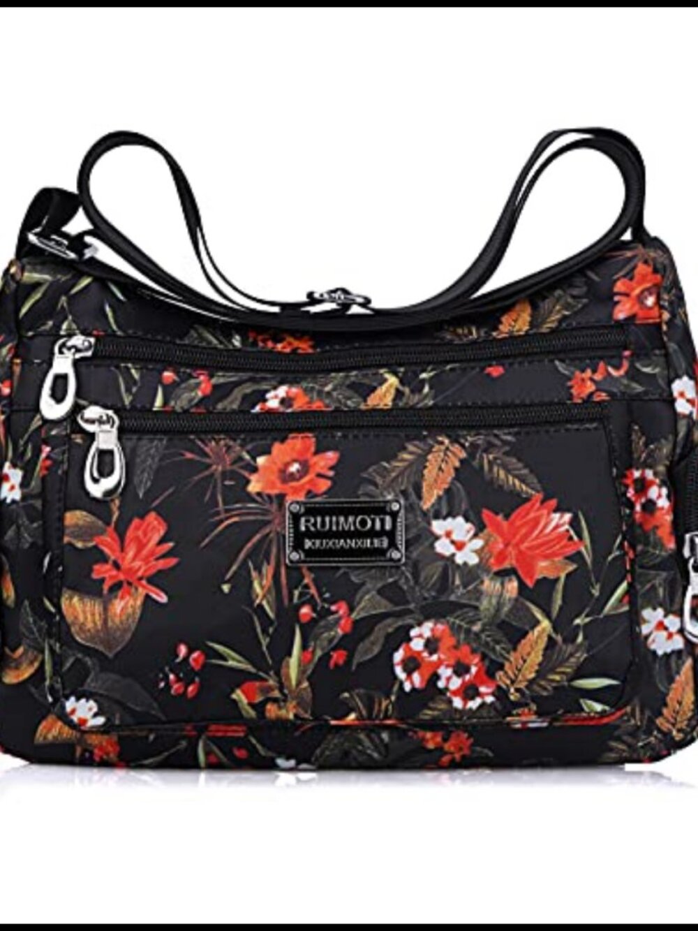 Nylon Crossbody Shoulder Bag Floral Multi-Pocket Purse Handbag